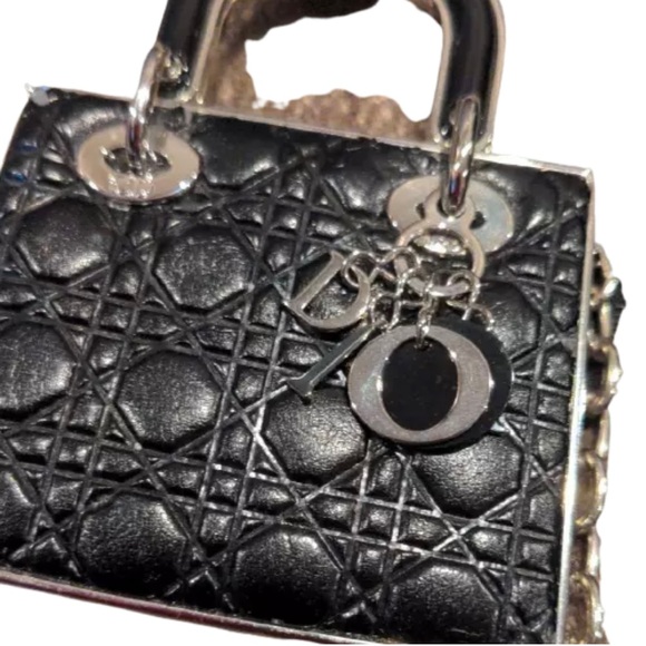DIOR CHARM MIRROR BLACK SILVER METAL BAG LADY DIOR GLOSS Novelty Bag Charm - Picture 10 of 11